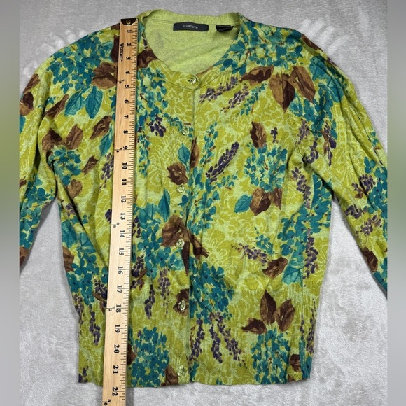 Liz Claiborne Wool Blend Green Brown Floral Button Front Cardigan Sweater XL - Picture 6 of 14